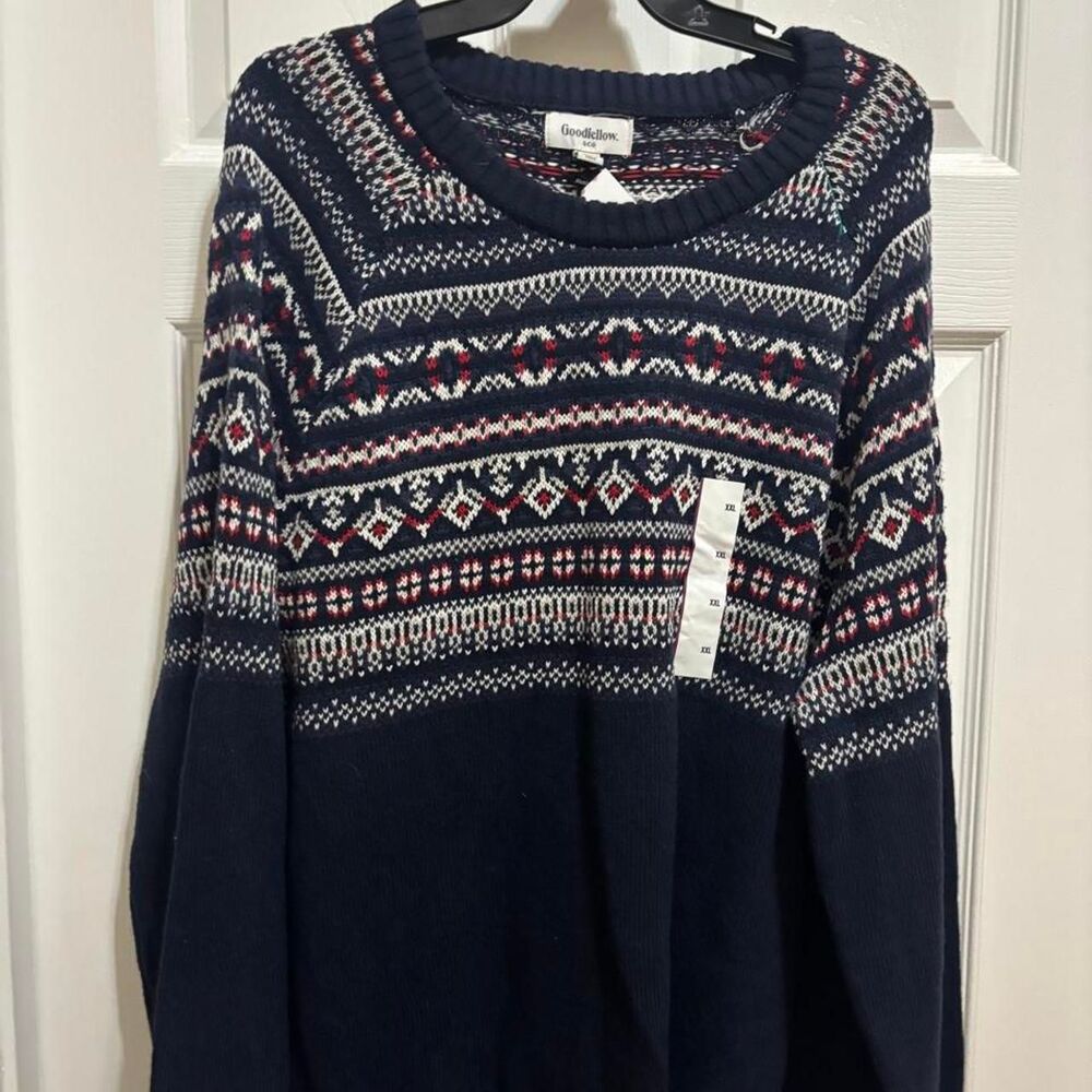 Goodfellow-co Men's Navy and Blue Jumper